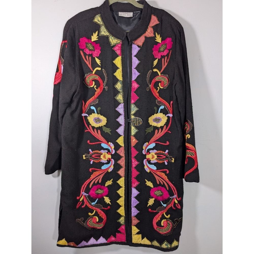 Soft Surroundings Long Embroidered Sweater/Jacket Floral Clasp - Picture 2 of 8